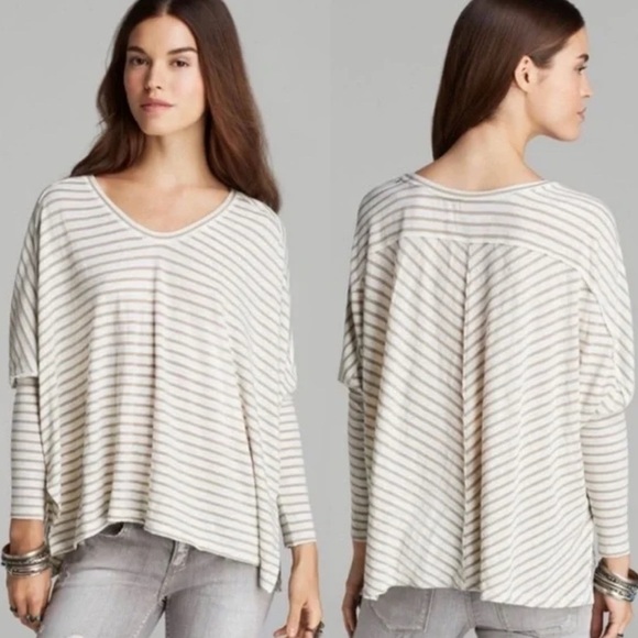 Free People We the Free Pandora striped boxy dusty sage green long sleeve tee - Picture 1 of 6